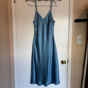 Blue Satin Midi Dress